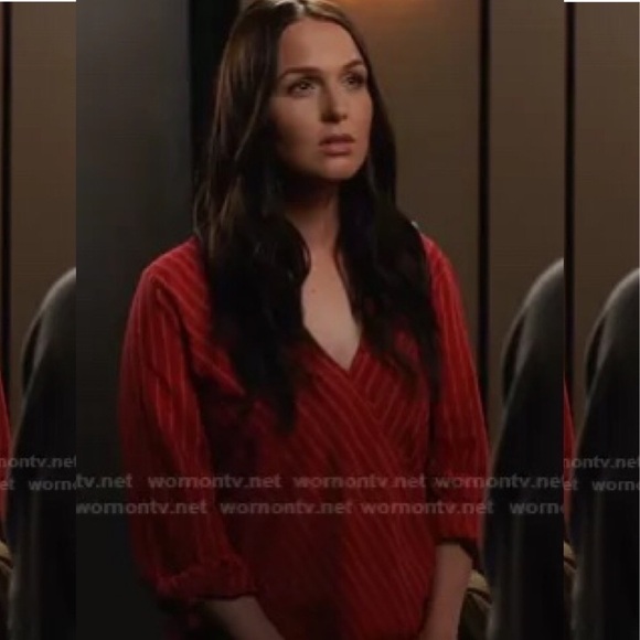 New BCBGMaxAzria Striped High-Low Faux Wrap Top - Picture 2 of 13